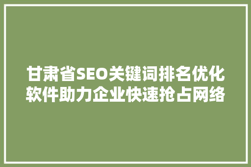 甘肃省SEO关键词排名优化软件助力企业快速抢占网络市场