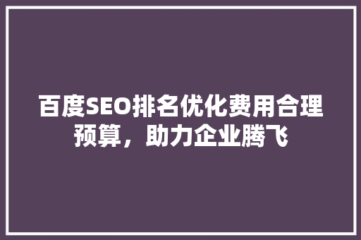 百度SEO排名优化费用合理预算，助力企业腾飞