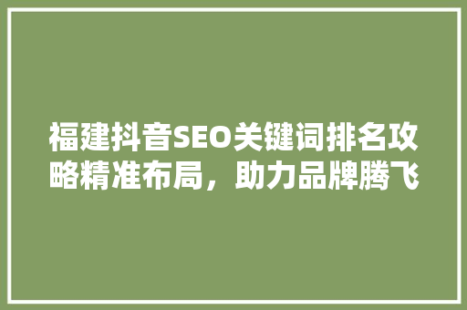 福建抖音SEO关键词排名攻略精准布局，助力品牌腾飞