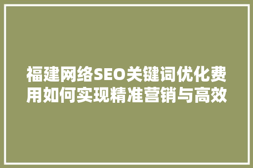 福建网络SEO关键词优化费用如何实现精准营销与高效