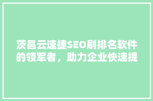 茨邑云速捷SEO刷排名软件的领军者，助力企业快速提升网站排名