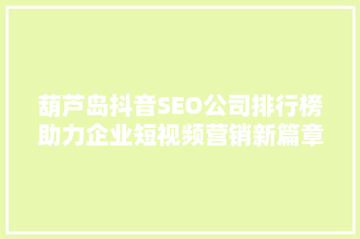 葫芦岛抖音SEO公司排行榜助力企业短视频营销新篇章  第1张