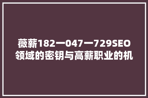薇薪182一047一729SEO领域的密钥与高薪职业的机遇