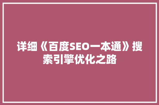 详细《百度SEO一本通》搜索引擎优化之路