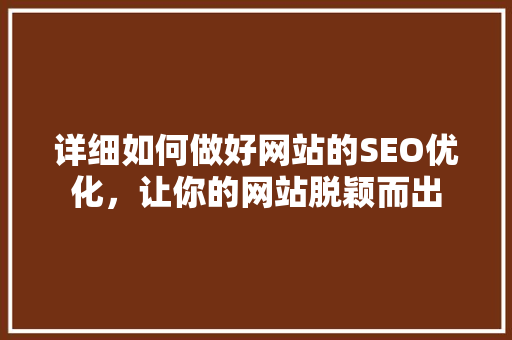 详细如何做好网站的SEO优化，让你的网站脱颖而出
