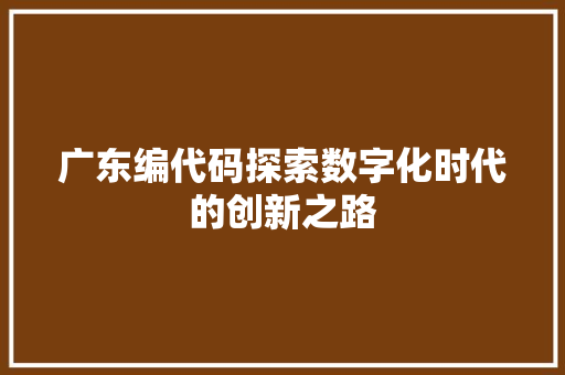 广东编代码探索数字化时代的创新之路