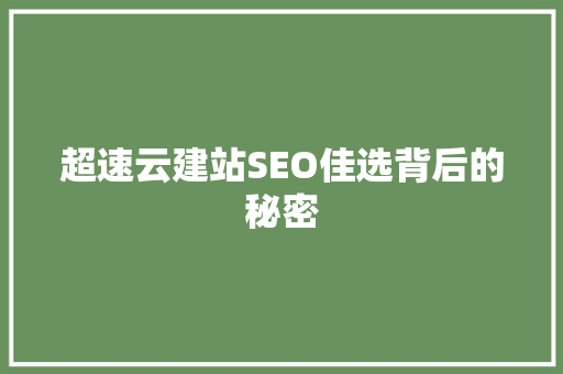 超速云建站SEO佳选背后的秘密