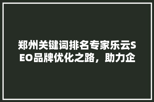 郑州关键词排名专家乐云SEO品牌优化之路，助力企业腾飞