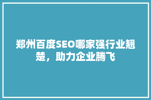 郑州百度SEO哪家强行业翘楚，助力企业腾飞