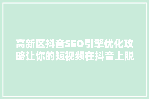 高新区抖音SEO引擎优化攻略让你的短视频在抖音上脱颖而出