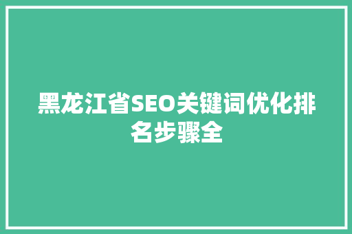 黑龙江省SEO关键词优化排名步骤全
