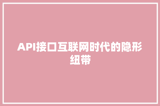 API接口互联网时代的隐形纽带