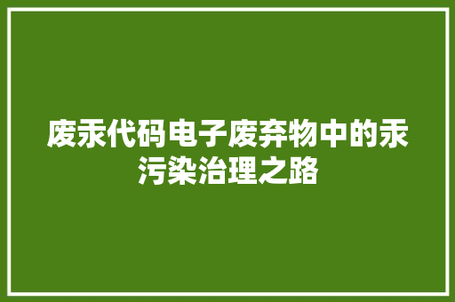 废汞代码电子废弃物中的汞污染治理之路