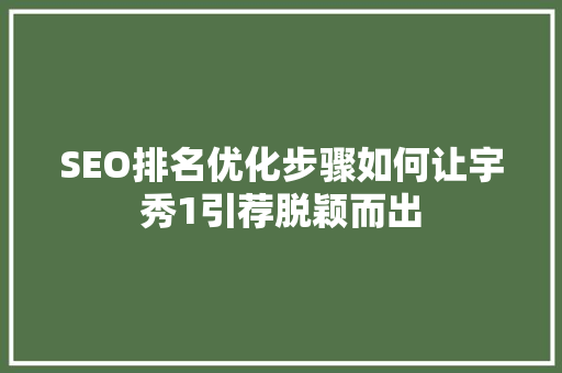 SEO排名优化步骤如何让宇秀1引荐脱颖而出