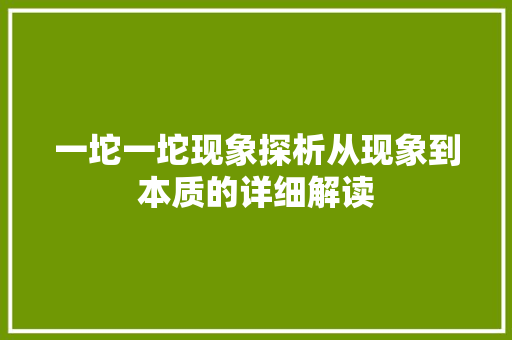 一坨一坨现象探析从现象到本质的详细解读