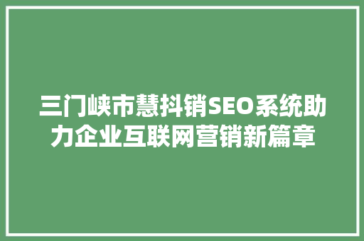 三门峡市慧抖销SEO系统助力企业互联网营销新篇章