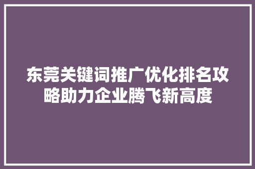 东莞关键词推广优化排名攻略助力企业腾飞新高度