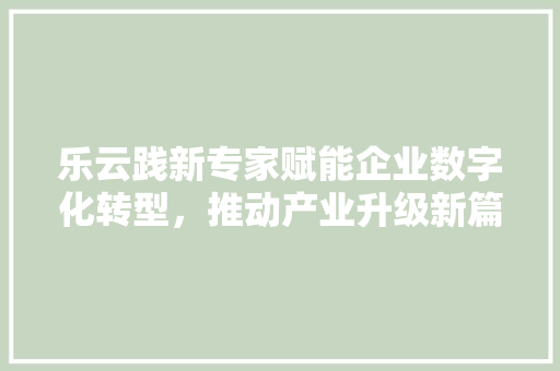 乐云践新专家赋能企业数字化转型，推动产业升级新篇章