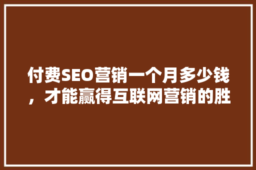 付费SEO营销一个月多少钱，才能赢得互联网营销的胜利