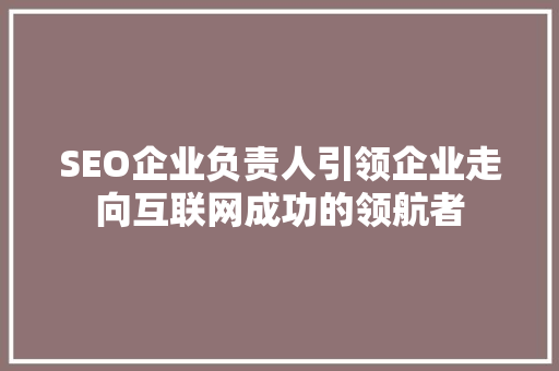 SEO企业负责人引领企业走向互联网成功的领航者