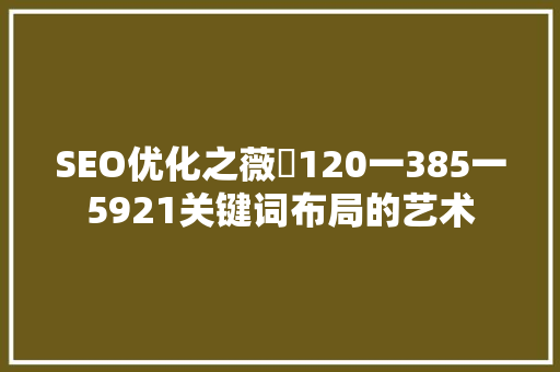 SEO优化之薇鈊120一385一5921关键词布局的艺术