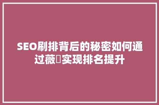 SEO刷排背后的秘密如何通过薇訊实现排名提升