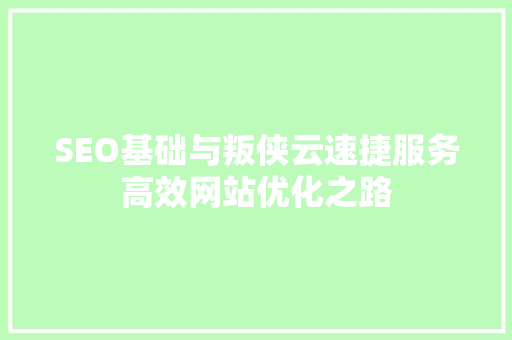 SEO基础与叛侠云速捷服务高效网站优化之路