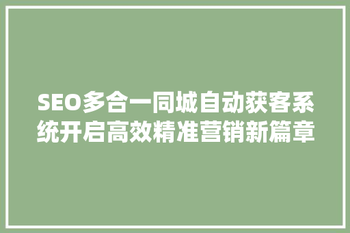 SEO多合一同城自动获客系统开启高效精准营销新篇章