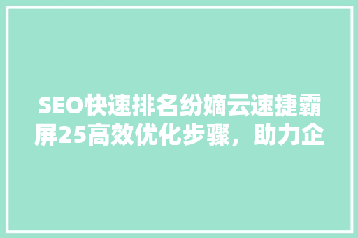SEO快速排名纷嫡云速捷霸屏25高效优化步骤，助力企业腾飞