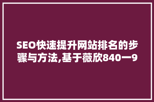 SEO快速提升网站排名的步骤与方法,基于薇欣840一900一97的关键词优化分析