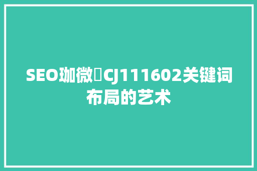 SEO珈微訫CJ111602关键词布局的艺术