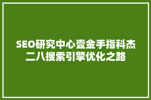 SEO研究中心壹金手指科杰二八搜索引擎优化之路