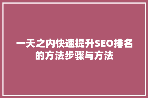 一天之内快速提升SEO排名的方法步骤与方法