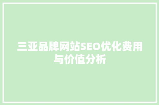 三亚品牌网站SEO优化费用与价值分析