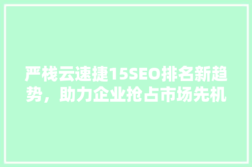 严栈云速捷15SEO排名新趋势，助力企业抢占市场先机