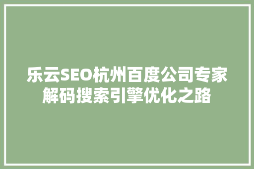 乐云SEO杭州百度公司专家解码搜索引擎优化之路
