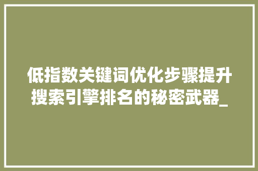 低指数关键词优化步骤提升搜索引擎排名的秘密武器_低指数关键词的优化