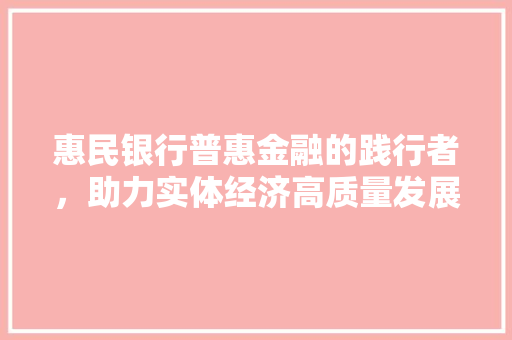 惠民银行普惠金融的践行者，助力实体经济高质量发展