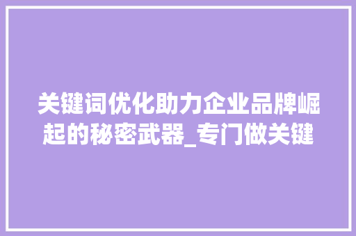 关键词优化助力企业品牌崛起的秘密武器_专门做关键词优化