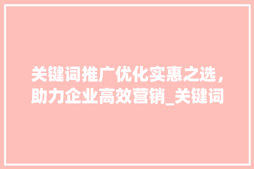 关键词推广优化实惠之选，助力企业高效营销_关键词推广优化哪里实惠