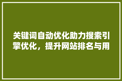 关键词自动优化助力搜索引擎优化，提升网站排名与用户体验_关键词自动优化啥意思