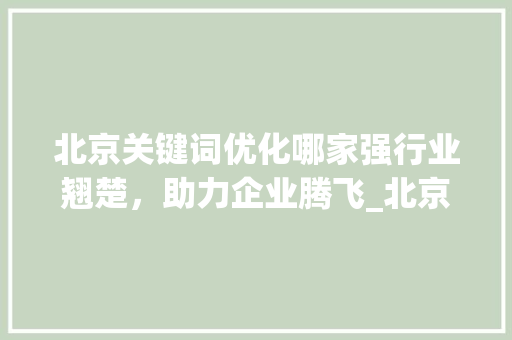 北京关键词优化哪家强行业翘楚，助力企业腾飞_北京关键词优化哪家不错