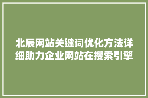 北辰网站关键词优化方法详细助力企业网站在搜索引擎中脱颖而出_北辰网站关键词优化方法