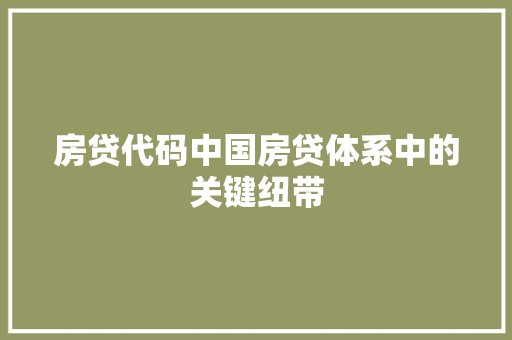 房贷代码中国房贷体系中的关键纽带