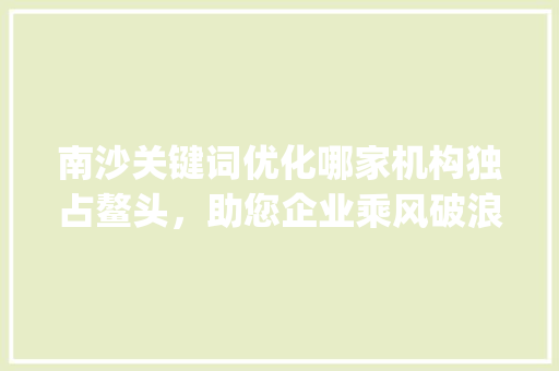 南沙关键词优化哪家机构独占鳌头，助您企业乘风破浪_南沙关键词优化哪家好