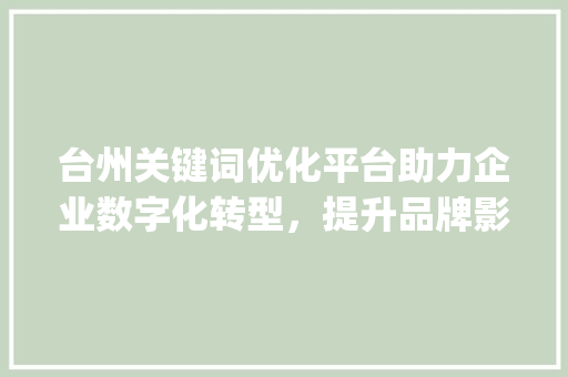 台州关键词优化平台助力企业数字化转型，提升品牌影响力_台州关键词优化平台