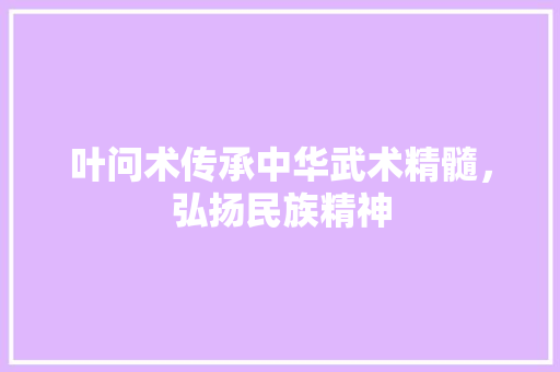 叶问术传承中华武术精髓，弘扬民族精神