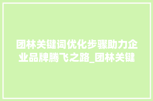 团林关键词优化步骤助力企业品牌腾飞之路_团林关键词优化步骤