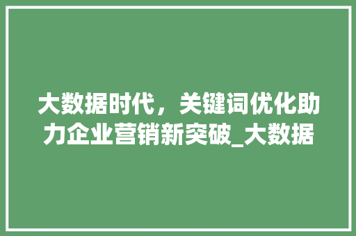 大数据时代，关键词优化助力企业营销新突破_大数据推广关键词优化