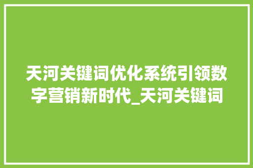 天河关键词优化系统引领数字营销新时代_天河关键词优化系统